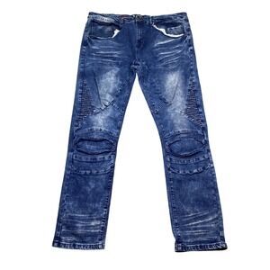 Encrypted Supply Co Mens Biker Jeans Blue Acid Wash Moto‎ Denim Sz 44 Grunge